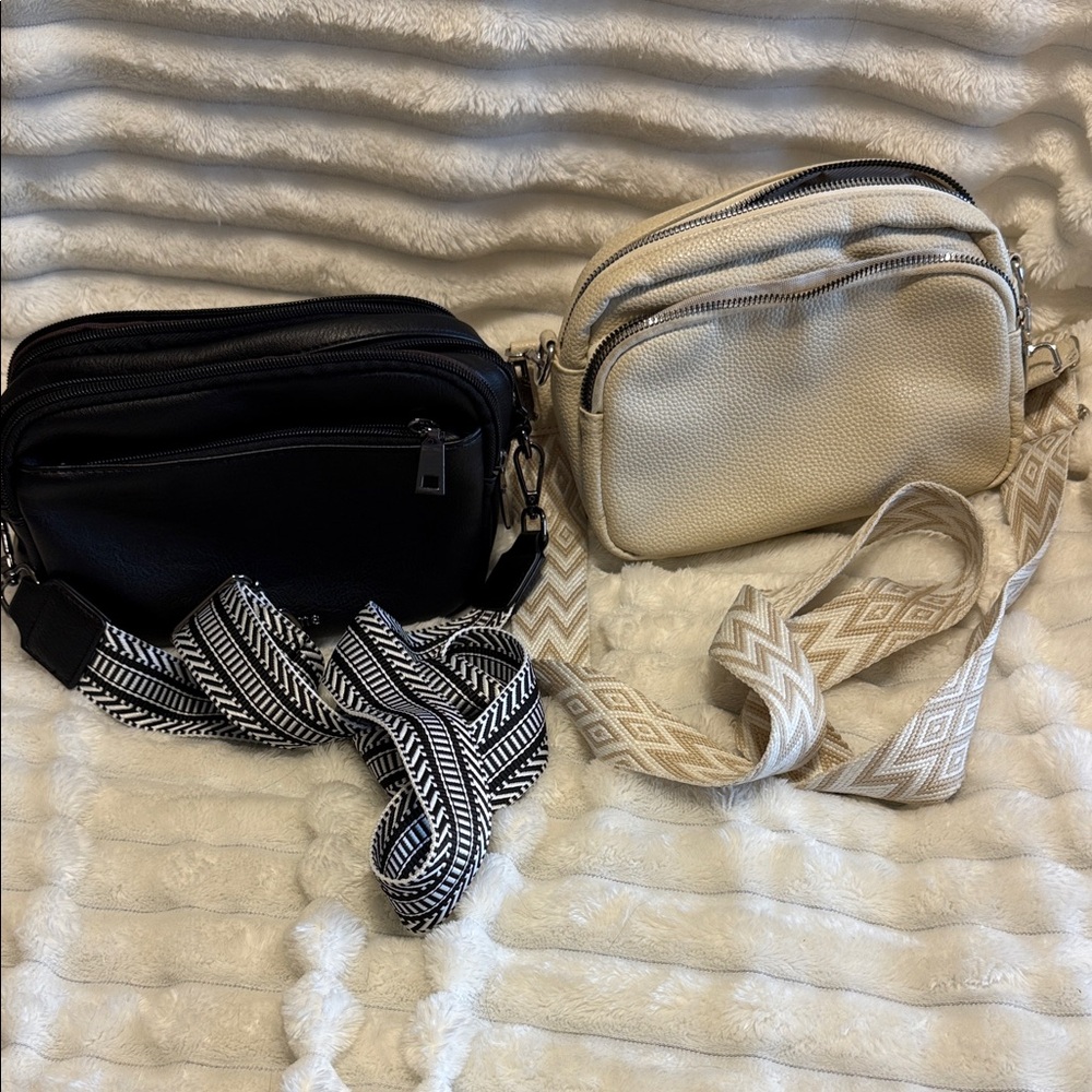 Set of 2 small crossbody purses black and cream EUC